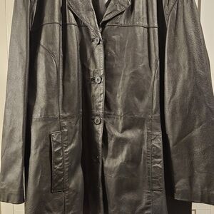 Women's Black Leather Coat Sz 3x